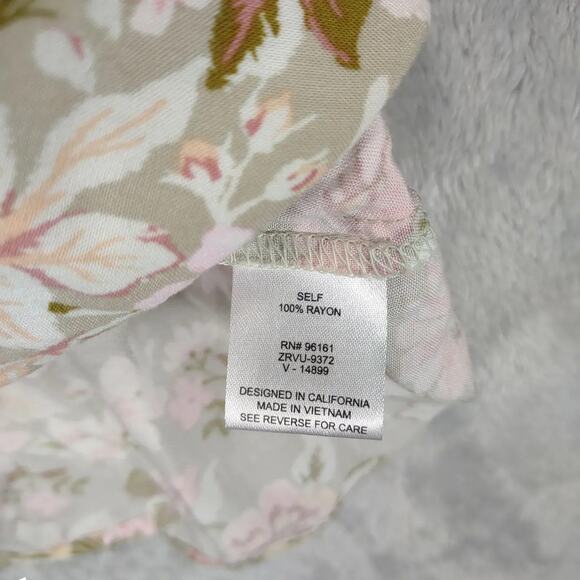 Bebop Sz XL Floral Print V-Neck Tassel Rayon Mini Dress, Cottagecore Green Pink - Picture 5 of 5